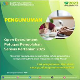 Pengumuman Peserta yang  Lolos Tahap Administrasi Petugas Pengolahan Sensus Pertanian 2023