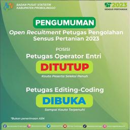 Pengumuman Open Recuitment Petugas Pengolahan Sensus Pertanian 2023